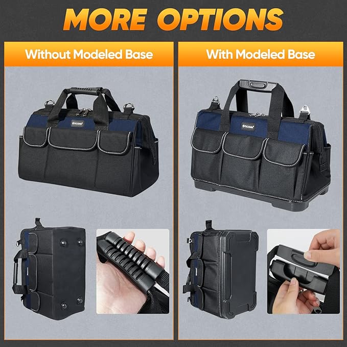 TICONN Heavy Duty Tool Bag with Multi-Pockets, Portable Tool Box Organizer Storage Bag, with Adjustable Shoulder Strap and Ergonomic Handle (Blue, 16" Standard Base)