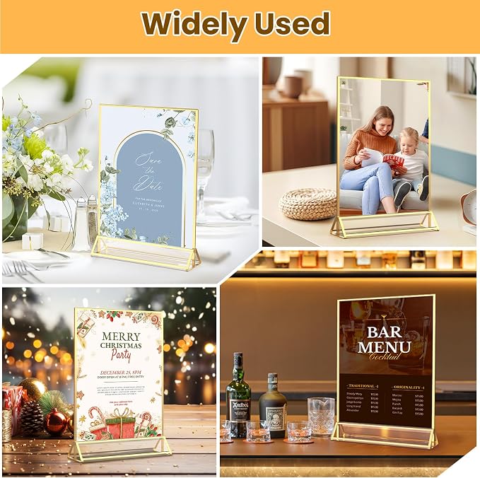 Gold Frames 8X10 Double-Sided Gold Picture Frames Tabletop Acrylic Sign Holder - Image 7