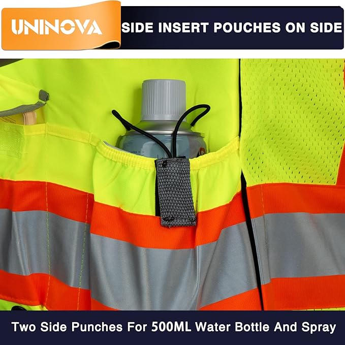 UNINOVA Surveyor Safety Vest Reflective for Men,Class 2 Heavy Duty Safety Vests Reflective with Pockets and Zipper
