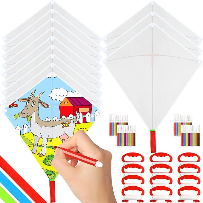 Mototo 12 Pack DIY Blank Kite Bulk White Beach Kite Making Kit Decorating by MOTOTO
