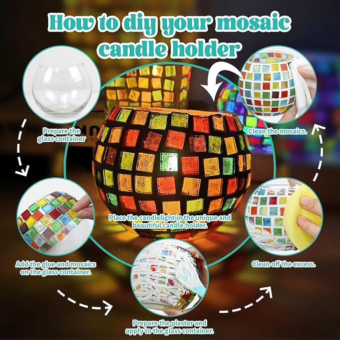 goldentime Glass Mosaic Candle Holder Kit, DIY Stained Glass Kit - Image 3