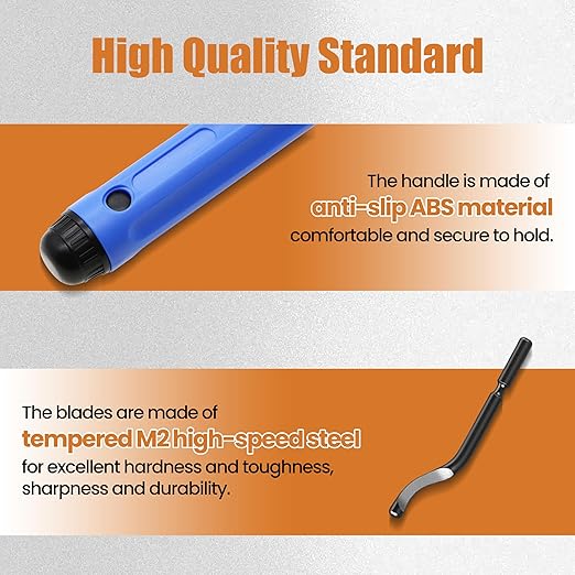 Deburring Tool with 10 High Speed Steel Blades Flexible Pipe Deburring Tool with Swivel Blades Anti-Slip Handle for 3D Printing Metal Copper PVC Aluminum Steel Wood Hole Edges (Model AMD015)