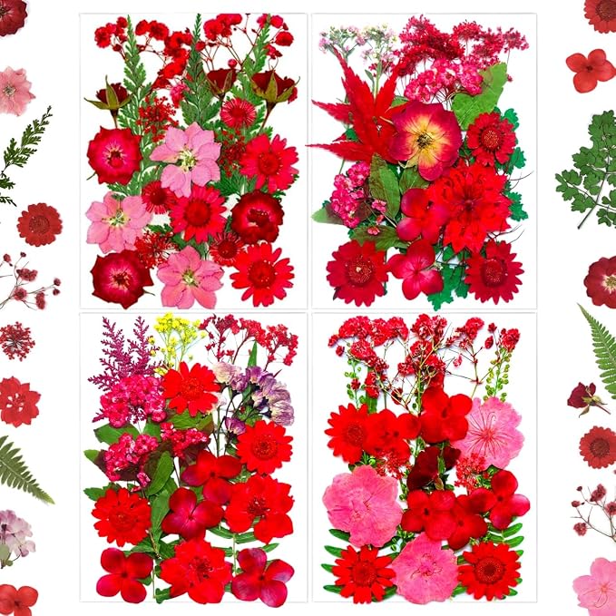 MIKIYA 88Pcs Red Dried Pressed Flowers by MIKIYA