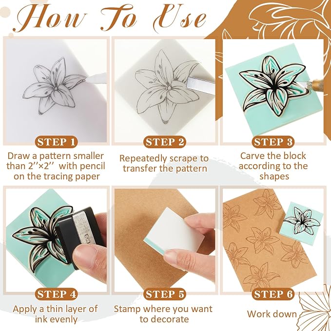 Frienda 72 Pcs 2" x 2" Rubber Carving Blocks Linoleum Blocks - Image 4