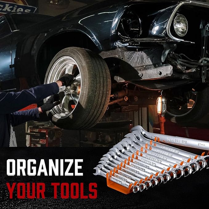 ALOANES 78-Slot Metal Wrench Organizer, Heavy Duty Wrench Organizer Tray for Tool Box, Fit SAE & Metric Wrench Storage, 6 Pack Wrench Holders(Orange)