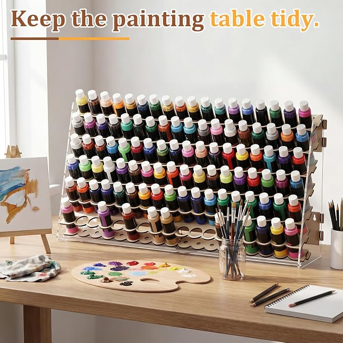 Colingmill Wooden Paint Organizer Storage Rack, 108 Holes Miniature Model Paint - Image 7