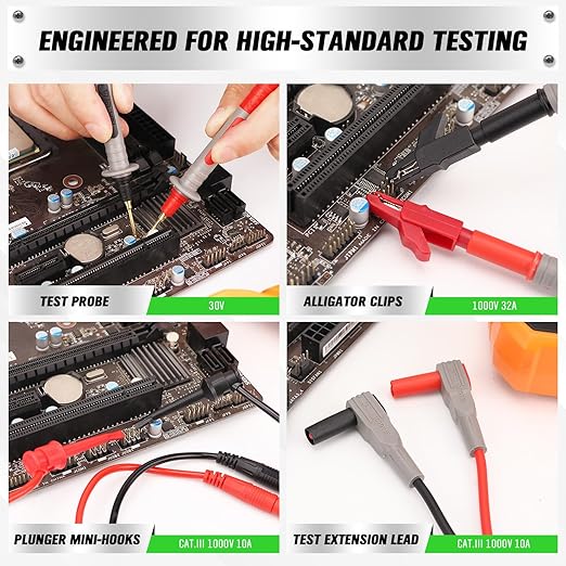 SWANLAKE 27-Piece Multimeter Test Leads Set, CAT.III 1000V / CAT.IV 600V Multimeter Probes with Alligator Clips, Needle Probe, Replaceable Probe Accessories, Soft Silicone Volt Meter Lead
