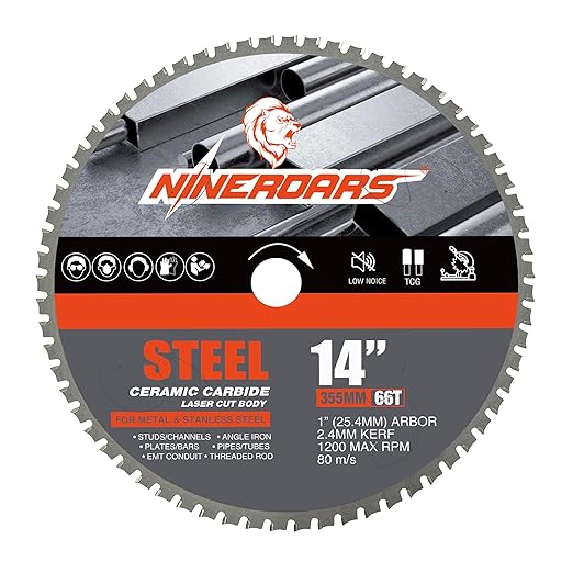 14 Inch 66-Teeth Metal Chop Saw Blade, Industrial Grade, Cermet Tipped Carbide, Dry Cut Ferrous Metal for Chop Saw, Table Saw