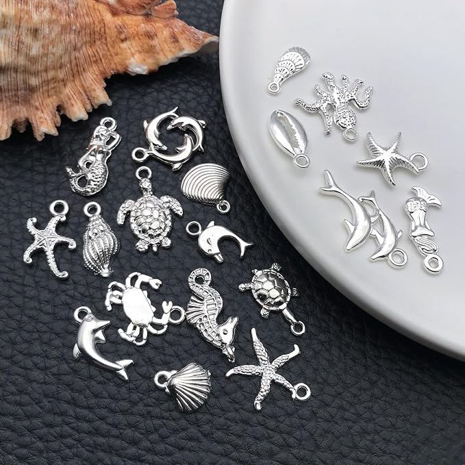 WOCRAFT 60pcs Bright Silver Ocean Bracelet Charms - Image 4