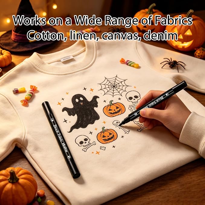 Black Fabric Markers for Clothes 6PCS, Dual-Tip Fabric Permanent Paint Pens - Image 5