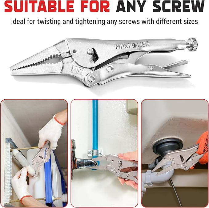 MAXPOWER 9-inch Long Nose Locking Pliers, Locking pliers with Two-position Opening Adjustment, Max Jaw Opening 3.14"