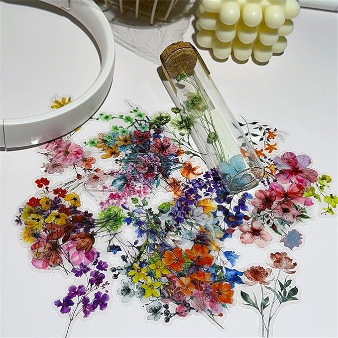 50 Pieces Natural Flower Themed Transparent Stickers - Image 2