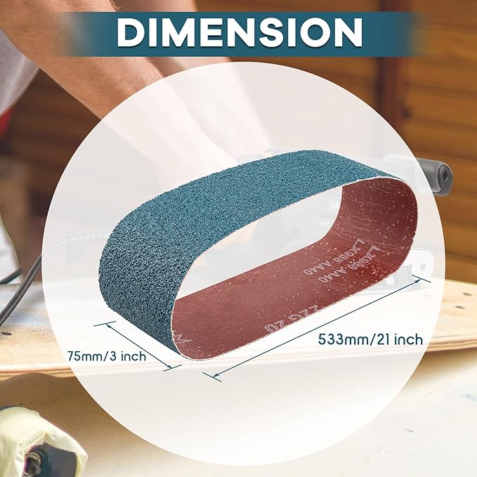 3x21 Inch Belt Sander Sanding Belts Kit 20 Pcs (5 Each of 40/60/80/120 Grits), Zirconia Belt Sander Paper Sanding Belts for Wood, Metal, Cars, and Furniture, 20-Pack