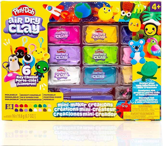 Play-Doh Air Dry Clay Mini Maker Creations, Makes 6 Keychains - Image 8
