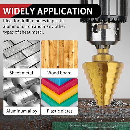Step Drill Bit Set, 6 Pcs High-Speed Steel Step Drill Bit with Automatic Center Punch for Metal, Wood, Plastic, 50 Sizes HSS Step Bit with Aluminum Case for DIY Lovers, 1/8" to 1-3/8"