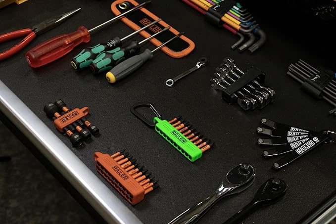 Screwdriver Bit Holder Storage Organizer – Railer 10-Hole Hi-Vis Green Bit Holder with Carabiner - 2 Pack