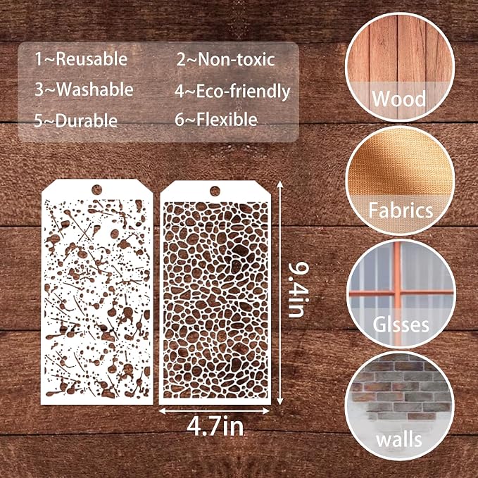 8 Pieces Stencils for Crafts, Leopard Brick Dot Layering Stencils Mixed Media - Image 5