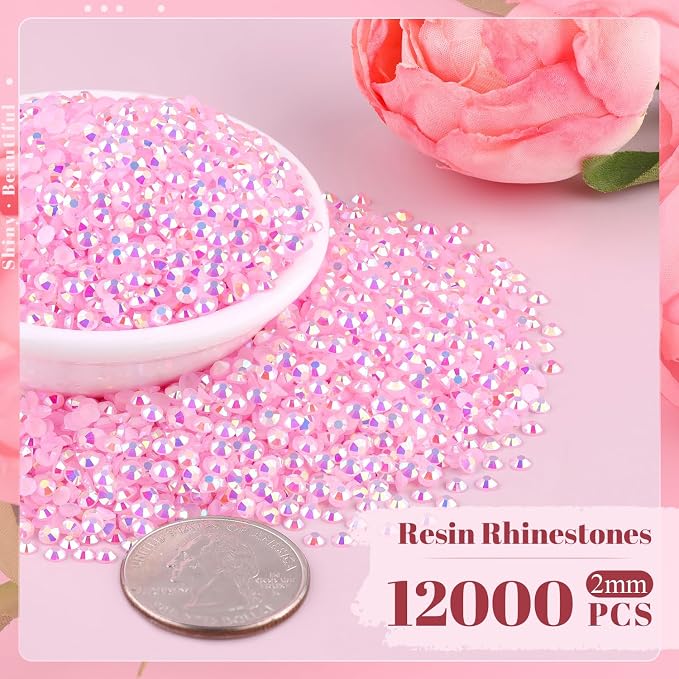 12000PCS 2mm Resin Jelly Rhinestones in Bulk, Bedazzling Flatback Crystals - Image 2
