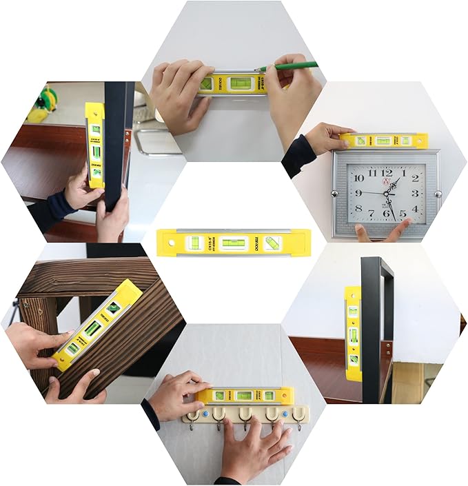 DOWELL 9 Inch Magnetic Box Level Torpedo Level,3 Different Bubbles/45°/90°/180°Measuring Shock Resistant Torpedo Level