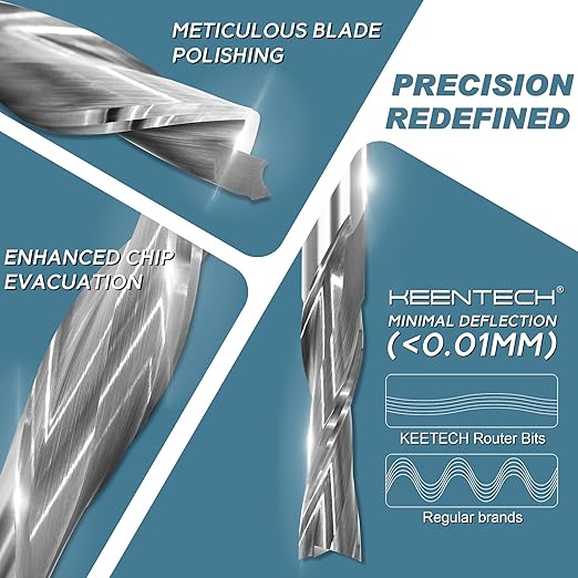 KEENTECH 1/2" Shank Downcut 2 Flute Flat Tip Sprial Router Bit for CNC Router Machine, 1/2" Cutting Diameter, 1-5/8" Cutting Depth, for Wood Cutting, Custom Furniture, Slot Mortise, Engraving