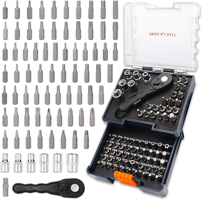 PRIDE&CRAFT 77PC 1/4" Magnetic Ratchet Wrench Set, Screwdriver Bits Set, Mini Sockets Set, For Tiny Spaces
