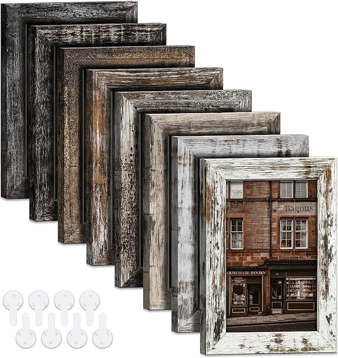 5x7 Picture Frames Set of 8, Vintage Rustic Farmhouse Industrial Style Photo by Unknown