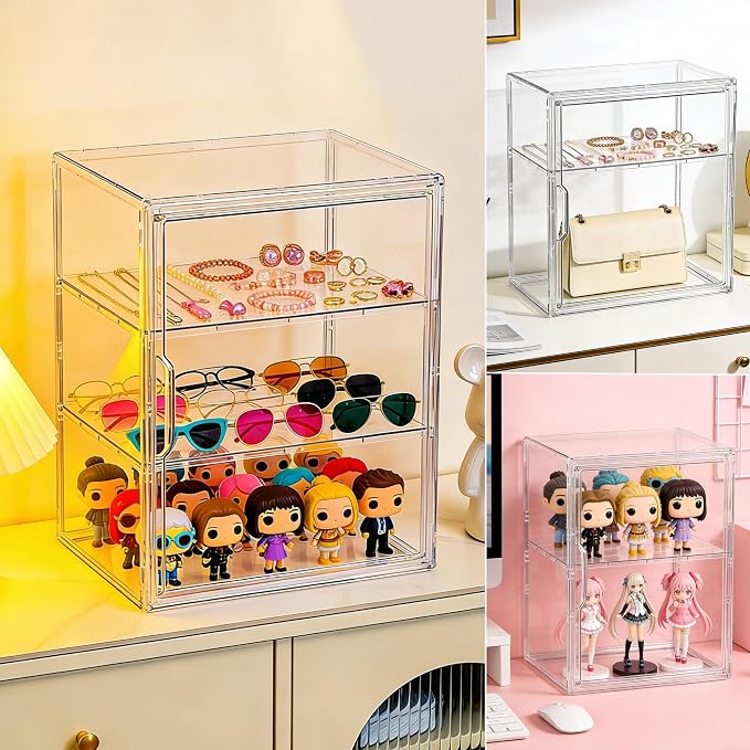 Attelite Acrylic Display Case for Collectibles Adjustable 3-Tiers，2Pack | Clear - Image 4