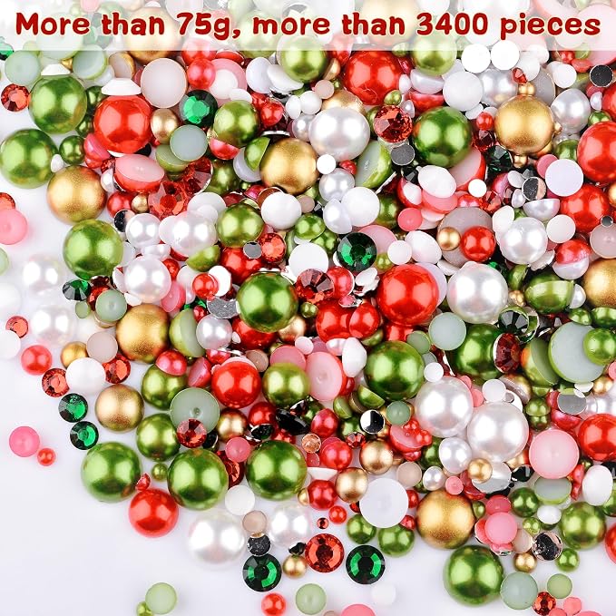 75g Mix Resin Pearls Rhinestones Kit, 3-10mm Half Pearls and 2-6mm Flatback - Image 2