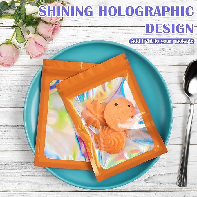 JETMORE 300 Pcs Mylar Bags, Smell Proof Bags Foil Pouch, Holographic Resealable - Image 2