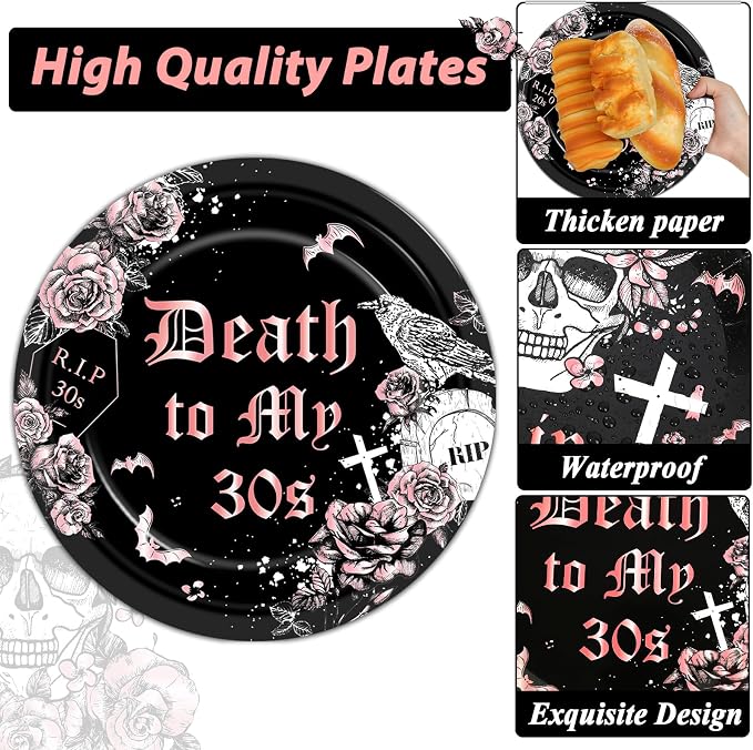 Qyeahkj 100 Pcs 40th Birthday Party Supplies Death to My 30s Paper Plates and - Image 4