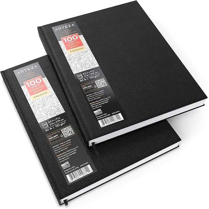 ARTEZA Hardcover Sketchbooks, 8.5 x 11 in, 100 Sheets Each, 80 lb / 130 GSM by ARTEZA