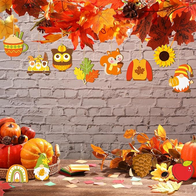 JellyArch 36 Pcs Thanksgiving Fall Wood Crafts Cutouts - Image 2