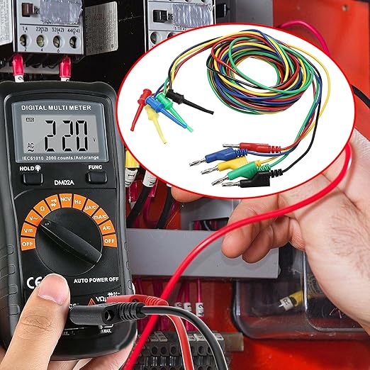 Sumnacon Multimeter Test Lead Set - 5Pcs Stackable Banana Plug to Test Hook Wire Cable Kit with Protective, Flexible Wire Leads for Electrical Testing 500V/5A 9.8Ft/3M