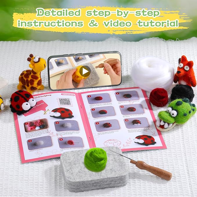 Fedmut Needle Felting Wool Kit, Felting Kit to Make 13 Cute Animals, 26 Colors - Image 7