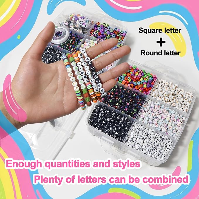YMSDZHL Alphabet Beads A-Z 6000Pcs Letter Beads, Acrylic 6x6mm Round Letter - Image 6