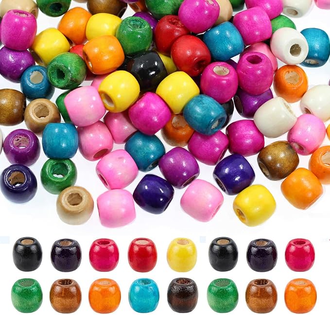 200Pcs Large Hole Wood Beads, BetterJonny Assorted Color Wooden Beads Hair by BetterJonny