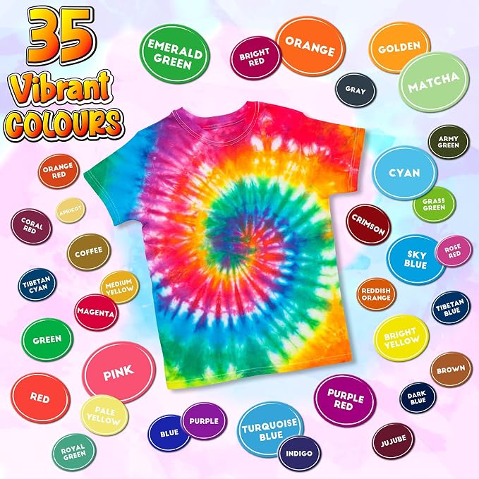 Tie Dye Kit, 35 Colours Fabric Tyedyedye Kit | Non-Toxic, - Image 3