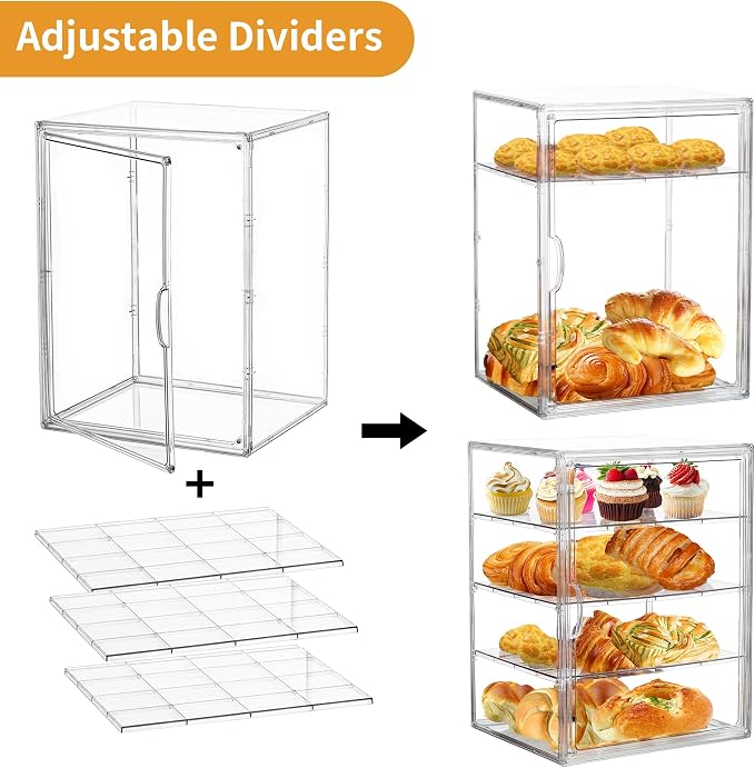 Attelite Pastry Display Case, 4 Layers Adjustable Clear Bread Box - Image 3