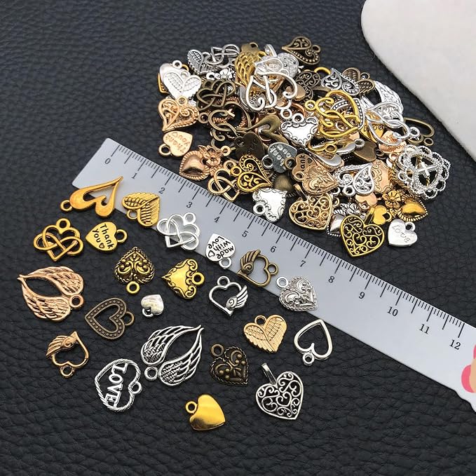 WOCRAFT 100pcs Heart Charms for Jewelry Making Assorted Jewelry Bangle Bracelet - Image 3