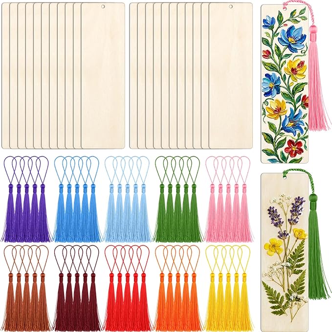 Yexiya 300 Pcs Bookmark Making Kit, 150 Unfinished Wood Bookmarks by Yexiya