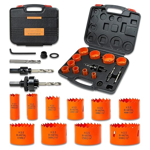 Hole Saw Kit Bi Metal with Case, General Purpose Size from 3/4'' to 2-1/2'', Hole Saw Set for Metal, Wood and Plastic, with Clean and Smooth Cutting Edge, Fast Chip Removal.