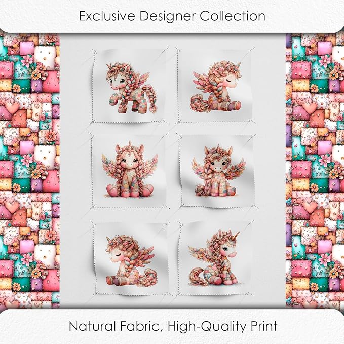 Unicorn Patchwork Cotton Fabric Panel – 6 Designs + Bonus Patchwork Sheet - Image 5