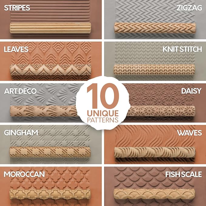 Byllstore Clay Texture Rollers | 10-Pack | 5 in x 0.65 in | Premium Wooden - Image 2