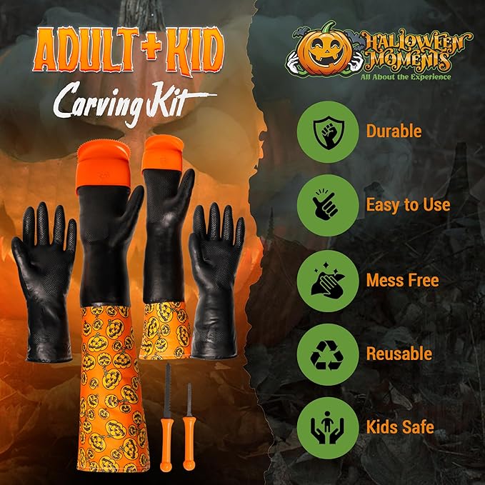 Pumpkin Scraper Glove – As Seen On Shark Tank - Mess Free and Fun Pumpkin Carving Kit – Carve and Clean Jack-O-Lantern Guts with Ease and Zero Mess on Your Hands! (Kids Kit)