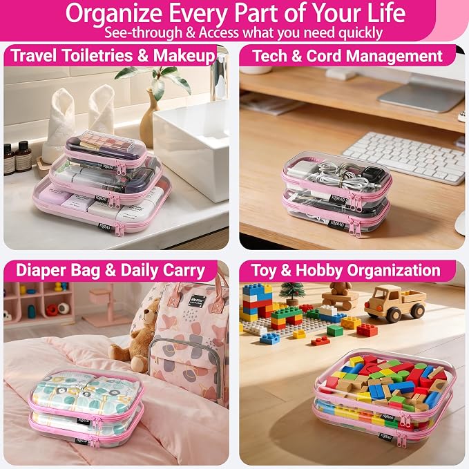 YQBRAO 4-Pack Clear Hard Shell Zipper Case, 1.2mm Ultra-Thick Diaper Bag - Image 3