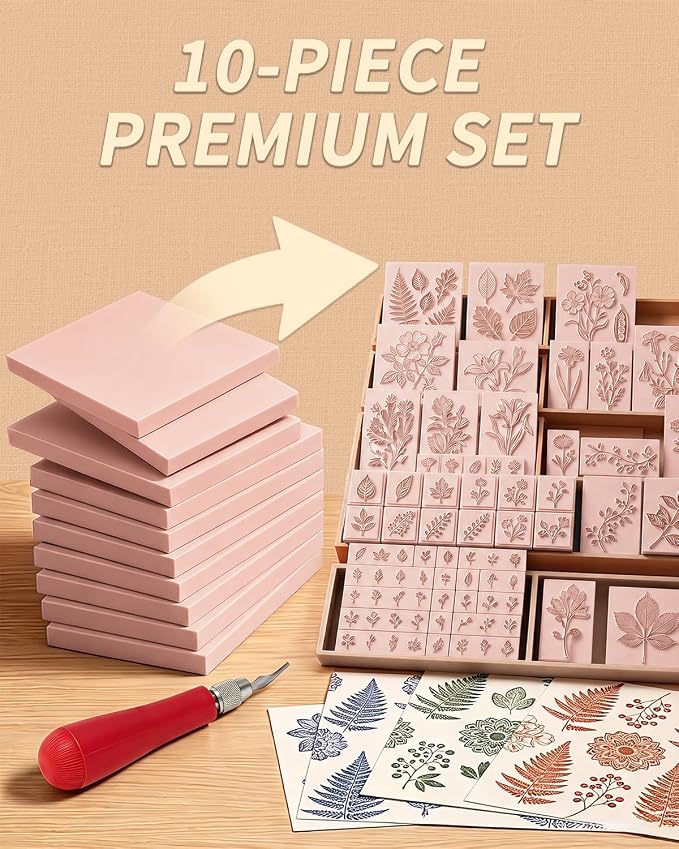 Rubber Linoleum Blocks for Printmaking: 10Pcs 4" x 6" Stamp Carving Kit - Image 5