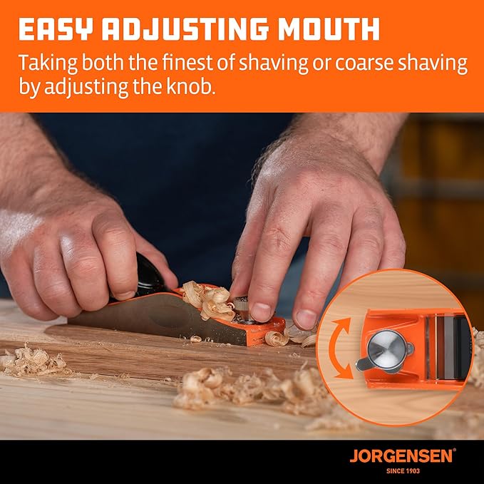 JORGENSEN NO.60-1/2 6-1/4" Wood Planer, Mini Hand Planer for Woodworking, Low Angle Block Plane, Small Hand Plane for Trimming, Wood Planing, Craft - Professional Ductile Iron Body, Adjustable Mouth