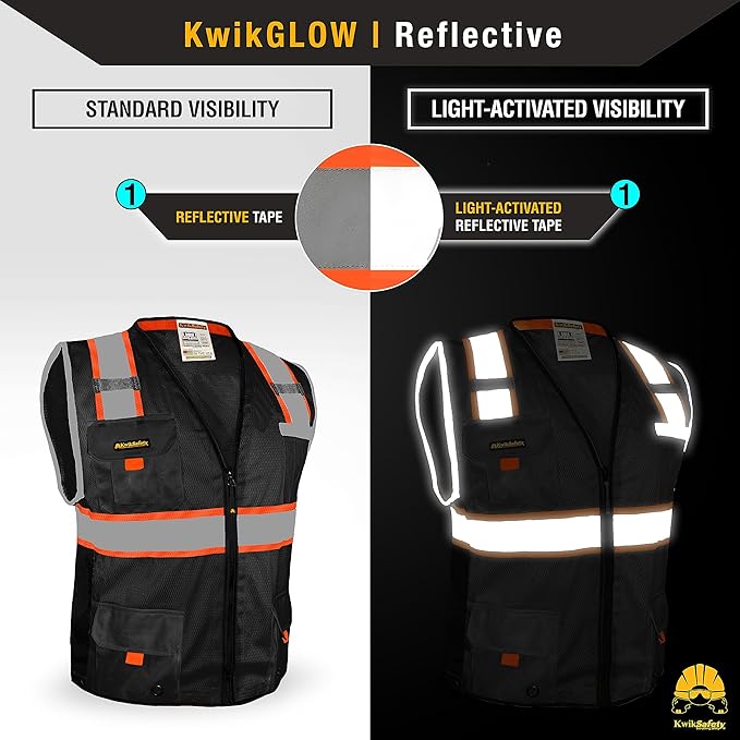 KwikSafety - Charlotte, NC - UNDERBOSS Safety Vest [11 POCKETS] Premium ANSI Class Unrated High Visibility Vest Construction Surveyor Reflective Vest Industrial Work Safety Vest for Men/Black 2XL