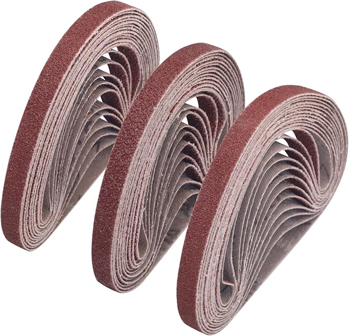 TAOKYID 36 Pack 3/8 x 13 Inch Sanding Belts for Air Belt Sander, 12Pcs Each of 40/60/80 Grits Abrasive File Belts for Woodworking, Metal Polishing, 3/8 inch x 13 inch Aluminum Oxide Sanding Belt
