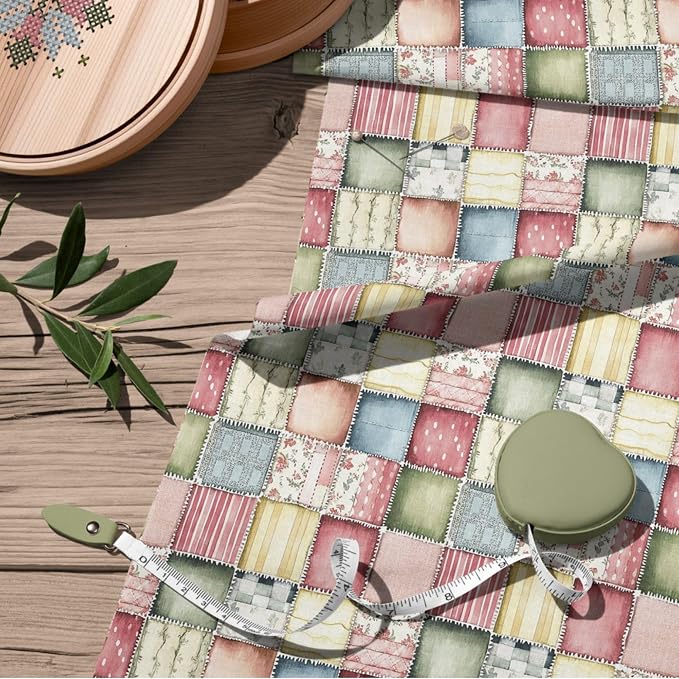 Soft Meadow Patchwork Cotton Fabric Panel, Pastel Floral & Stripe Design - Image 8
